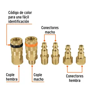 Truper Juego de 6 piezas, coples y conectores rápidos de latón