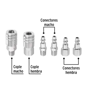 Juego de 4 conectores y 2 coples, compresor de aire, Pretul