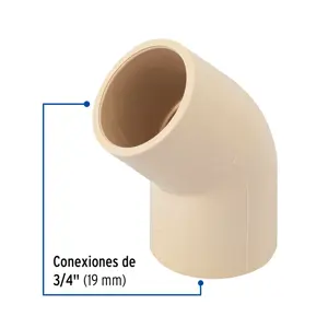 Codo 45° de CPVC de 3/4