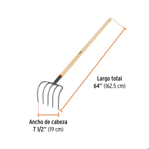 Cultivador forjado, 4 dientes, mango de 54