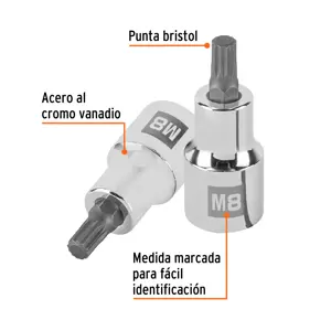 Dado punta corta bristol M8, cuadro 1/2