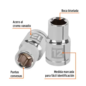 Dado de 12 mm, 6 puntas, cuadro 1/2