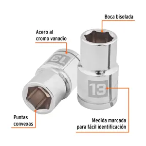 Dado de 13 mm, 6 puntas, cuadro 1/2