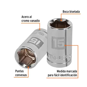 Dado de 15 mm, 6 puntas, cuadro 1/2