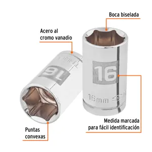 Dado de 16 mm, 6 puntas, cuadro 1/2