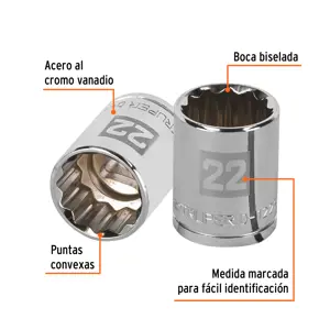 Dado de 22 mm, 12 puntas, cuadro 1/2