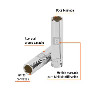 Dado largo de 8 mm, 6 puntas, cuadro 1/4