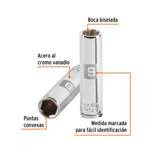 Dado largo de 9 mm, 6 puntas, cuadro 1/4