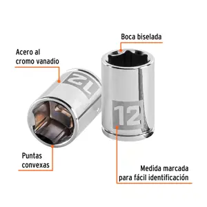 Dado de 12 mm, 6 puntas, cuadro 1/4