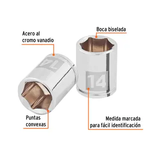 Dado de 14 mm, 6 puntas, cuadro 1/4