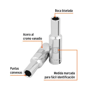 Dado largo de 8 mm, 6 puntas, cuadro 3/8