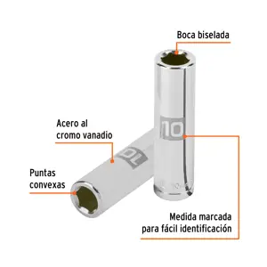 Dado largo de 10 mm, 6 puntas, cuadro 3/8