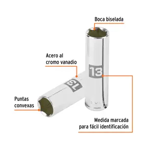 Dado largo de 13 mm, 6 puntas, cuadro 3/8