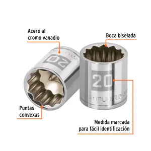 Dado de 20 mm, 12 puntas, cuadro 3/8