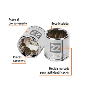 Dado de 22 mm, 12 puntas, cuadro 3/8