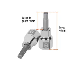 Dado punta hexagonal de 6 mm, cuadro 3/8