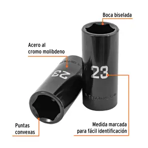 Dado largo impacto de 23 mm, 6 puntas, cuadro 1/2