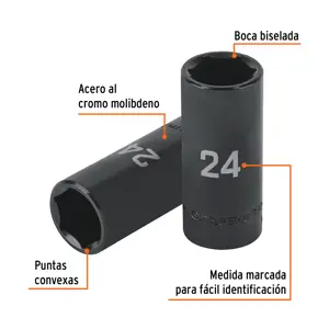 Dado largo impacto de 24 mm, 6 puntas, cuadro 1/2