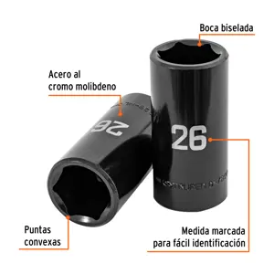 Dado largo impacto de 26 mm, 6 puntas, cuadro 1/2