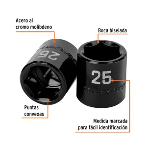 Dado de impacto de 25 mm, 6 puntas, cuadro 1/2