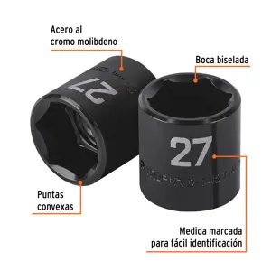 Dado de impacto de 27 mm, 6 puntas, cuadro 1/2