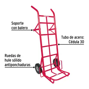 Pretul Diablo de carga de 450 kg, ruedas sólidas, doble balero