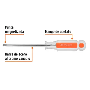 Desarmador punta Torx T 30 mango de acetato, Truper