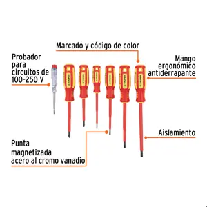 Truper Juego 6 desarmadores dieléctricos y 1 probador de corriente