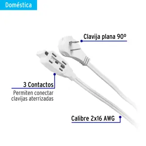 Volteck Extensión eléctrica doméstica 10 m blanca con clavija plana