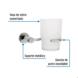 Portavaso cepillero cromo con vaso de vidrio, Foset Element