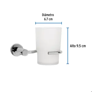 Portavaso cepillero cromo con vaso de vidrio, Foset Element