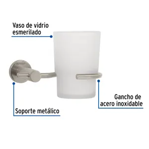 Portavaso cepillero satín con vaso de vidrio, Foset Element