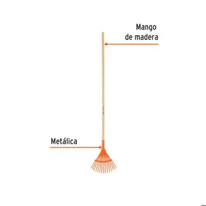 Truper Escoba metálica para jardín, curva, 15 dientes, mango 48