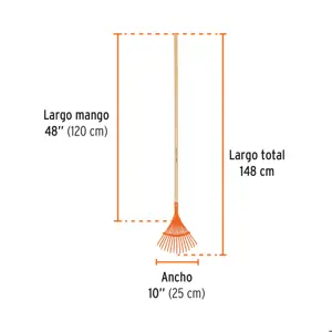 Truper Escoba metálica para jardín, curva, 15 dientes, mango 48