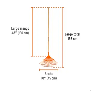 Truper Escoba metálica para jardín, curva, 22 dientes, mango 48