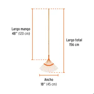 Truper Escoba metálica p/jardín curva,22 dientes redondos,mango 48