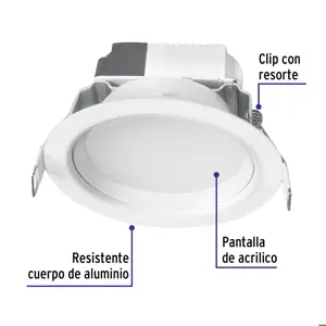 Luminario LED empotrado redondo de 5 W, luz de día, Volteck