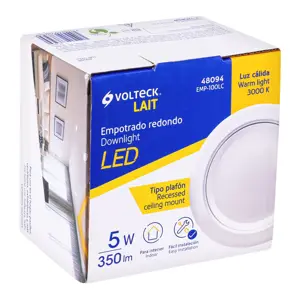 Luminario LED empotrado redondo de 5 W, luz cálida, Volteck