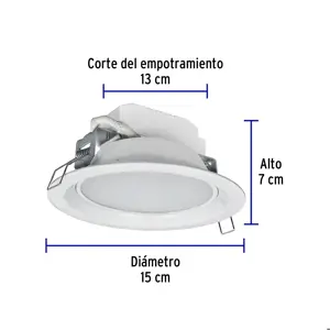 Luminario LED empotrado redondo de 6 W, luz de día, Volteck