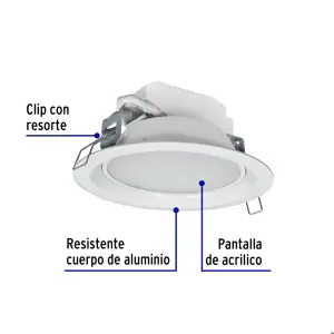 Luminario LED empotrado redondo de 6 W, luz de día, Volteck