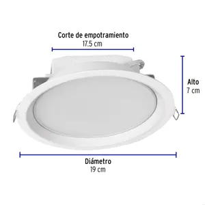 Luminario LED empotrado redondo de 12 W, luz de día, Volteck