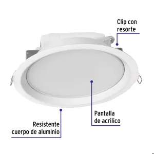 Luminario LED empotrado redondo de 12 W, luz de día, Volteck