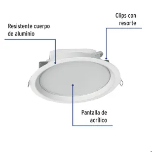 Luminario LED empotrado redondo de 12 W, luz cálida, Volteck