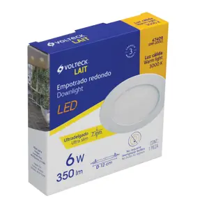 Volteck Luminario ultra delgado LED 6 W empotrar redondo luz cálida