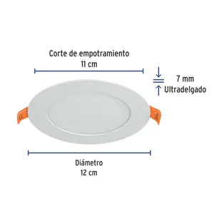 Volteck Luminario ultra delgado LED 6 W empotrar redondo luz cálida