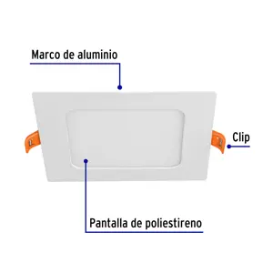 Volteck Luminario ultradelgado cuadrado p/empotrar 6W, luz de día