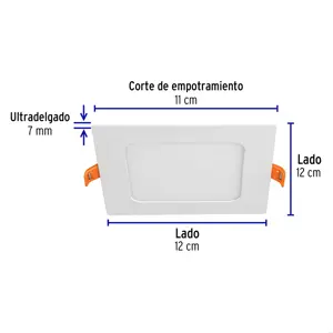 Volteck Luminario ultradelgado cuadrado p/empotrar 6W, luz de día