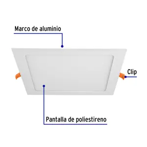 Volteck Luminario ultradelgado cuadrado p/empotrar 18W, luz de día