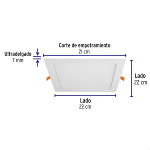 Volteck Luminario ultradelgado cuadrado p/empotrar 18W, luz de día