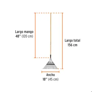 Truper Escoba metálica para jardín, recta, 18 dientes, mango 48